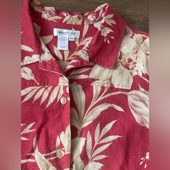 Coldwater Creek Floral Jacket Womens XL 100% Cotton Button Up Long Sleeve Red - Picture 3 of 6